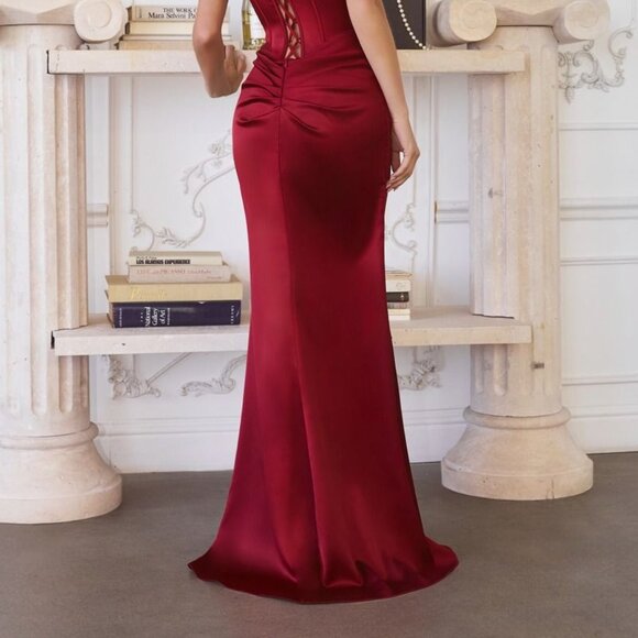 New Emerald Strapless Evening Soft Satin Pleated Dress w/ Boned Bodice CD T611 - Picture 7 of 10